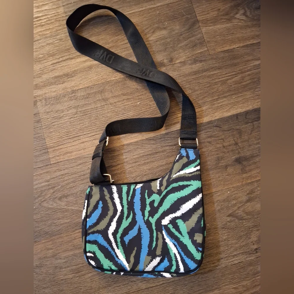 New Diane Von Furstenberg DVF Disco Zebra Green Utility Crossbody Bag.
